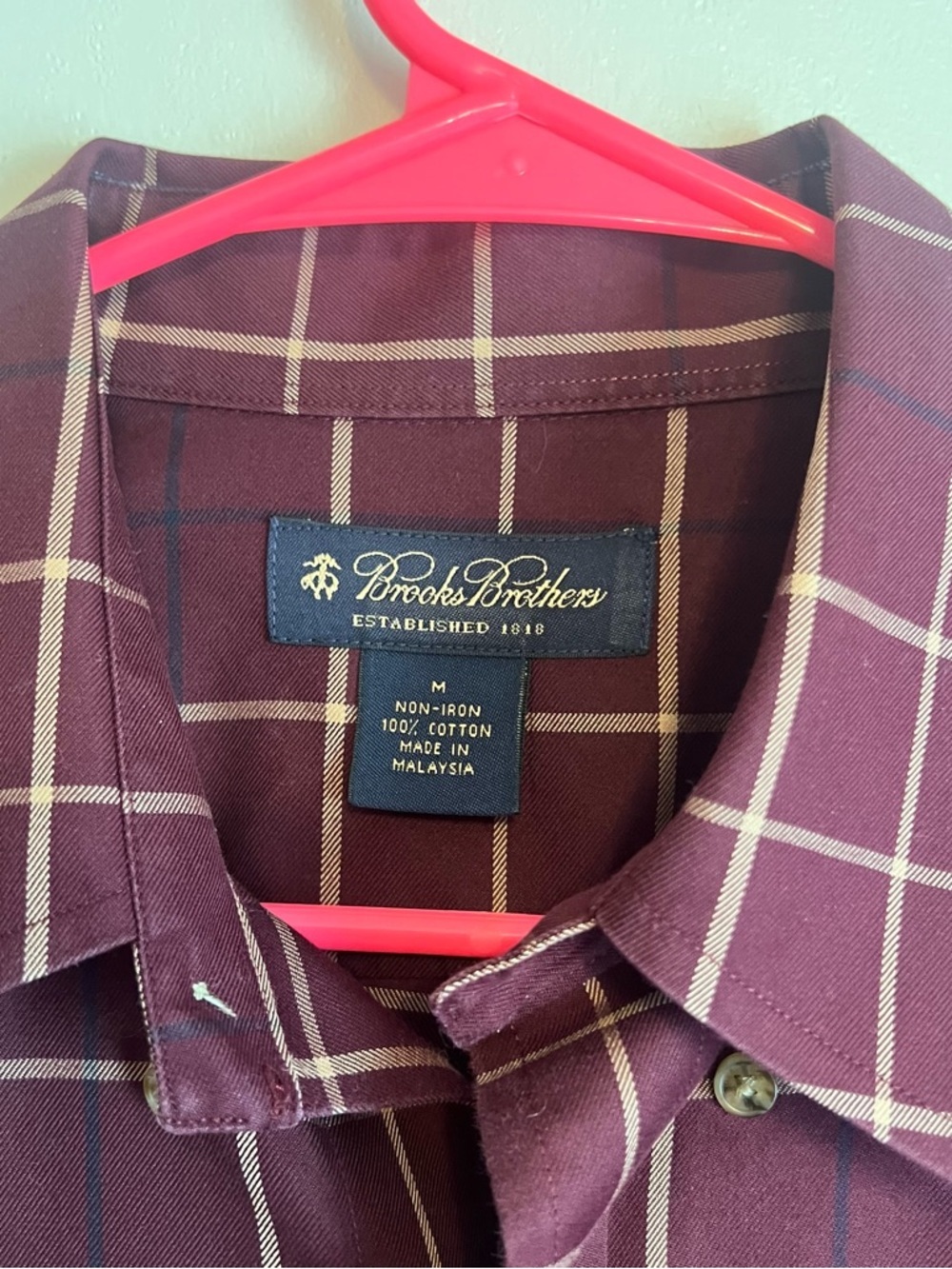 Brooks Brothers Burgundy Windowpane Long-Sleeve Dress Shirt - Picture 2 of 5